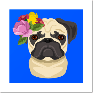 Pug dog portrait flat Posters and Art